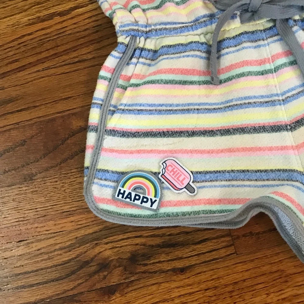 Justice 1 Pc Multicolor Stripe Shorts Romper Happy Rainbow Chill Ice Cream Pocke